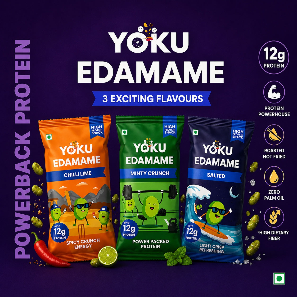 YOKU Minty Crunch Edamame | Roasted High Protein Snack | Vegan & Gluten Free | 30g