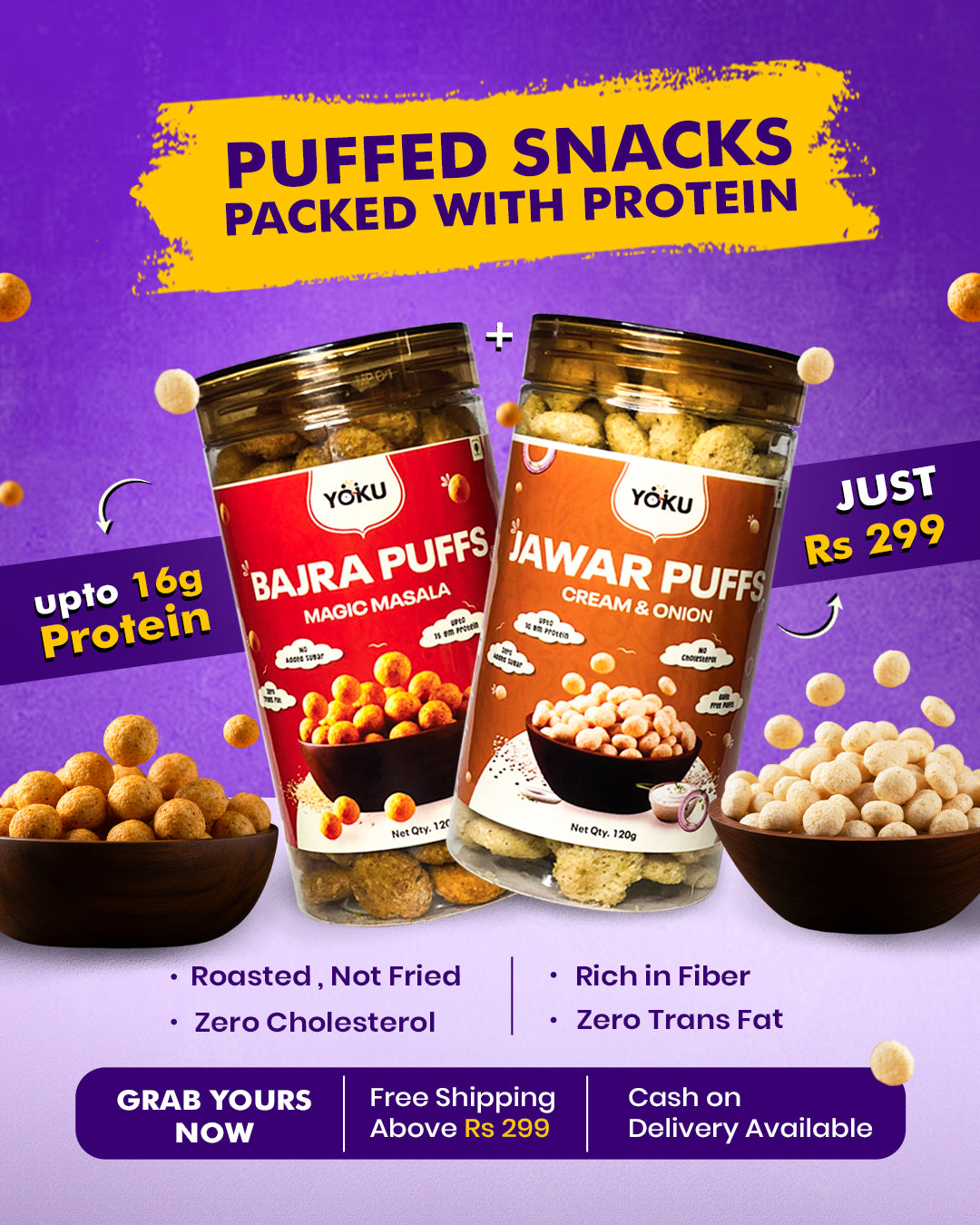 YOKU Millet Puffs Combo (Bajra + Jowar) | Roasted Crunchy Pops | Healthy Snack Duo