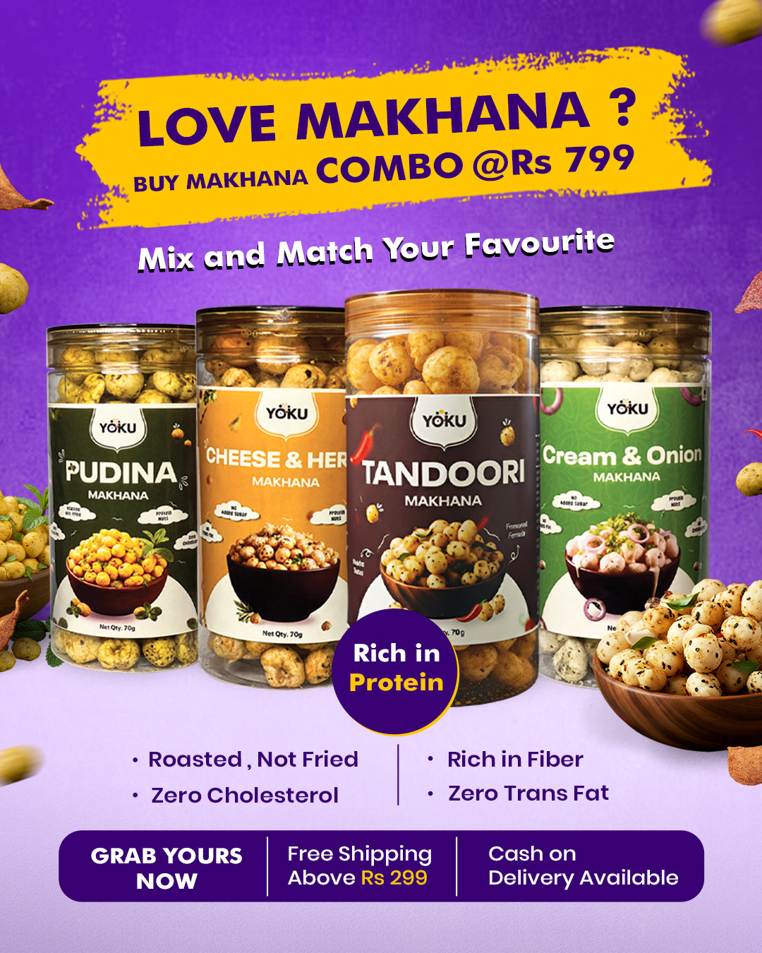 YOKU Ultimate Makhana Combo (4 Flavours) | Roasted & Flavoured Foxnuts | Save More