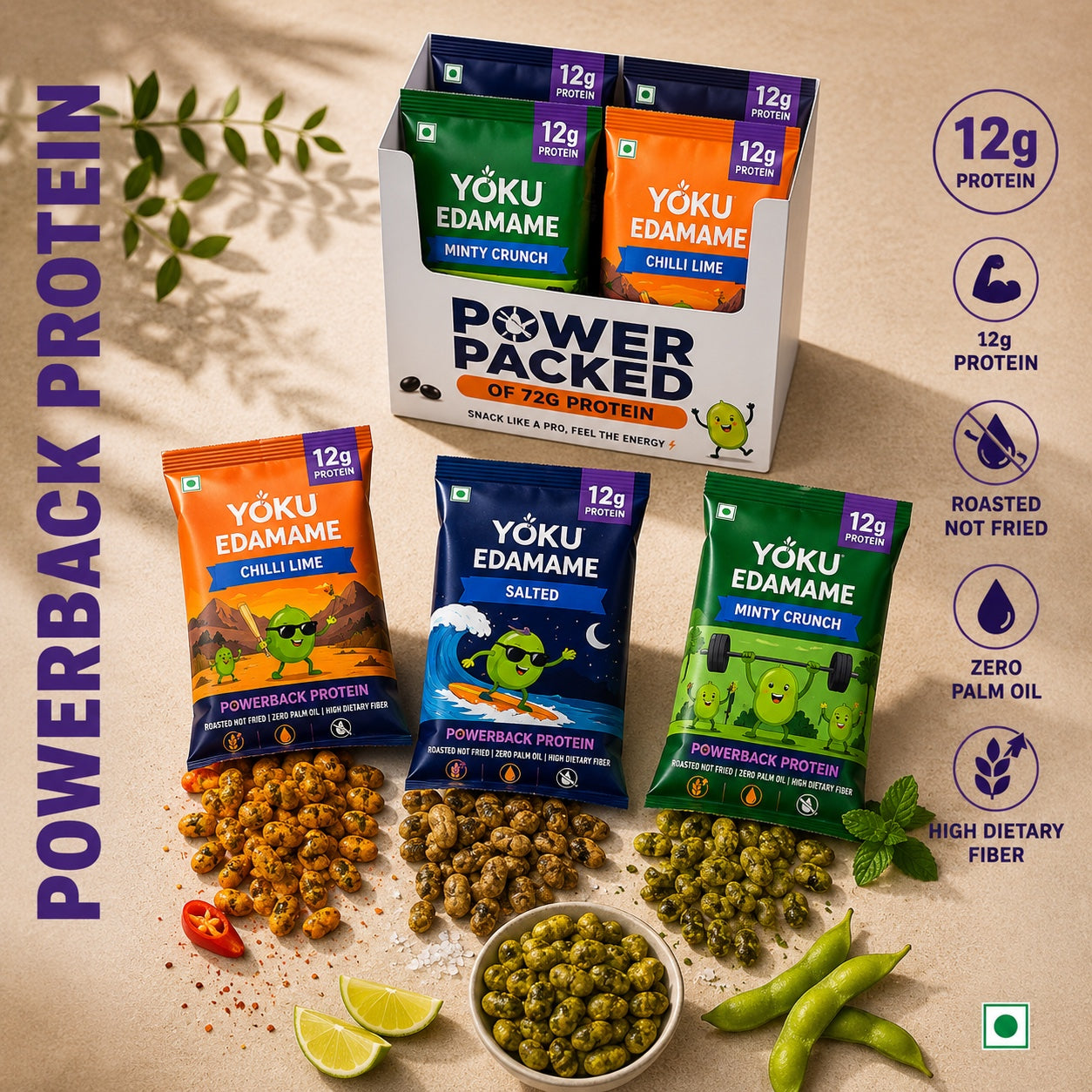 YOKU Roasted Salted Edamame | High Protein Vegan Snack | Gluten Free | 30g