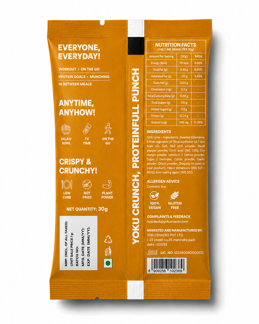 YOKU Chilli Lime Edamame | Spicy Roasted Protein Snack | Vegan & Gluten Free | 30g
