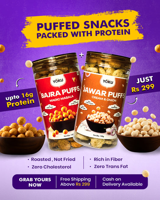 YOKU Millet Puffs Combo (Bajra + Jowar) | Roasted Crunchy Pops | Healthy Snack Duo