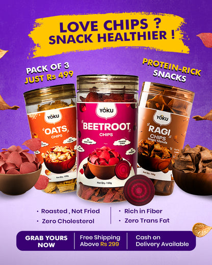YOKU Super Millet Chips Combo (3 Flavours) | Ragi, Beetroot & Oats Chips | Healthy Snack Pack