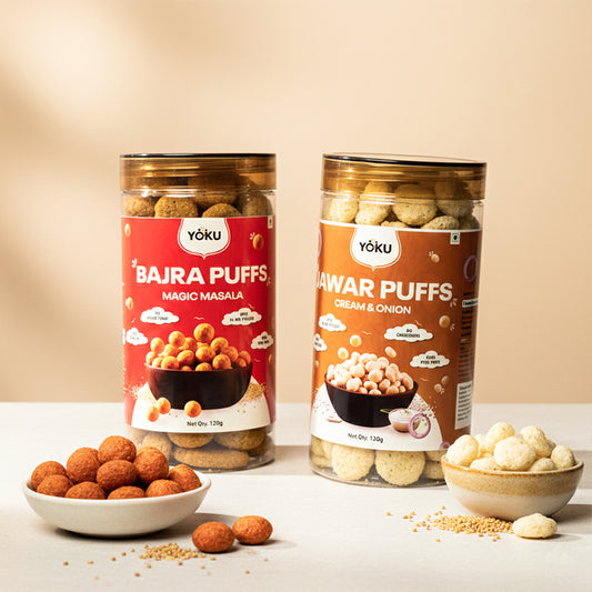 YOKU Millet Puffs Combo (Bajra + Jowar) | Roasted Crunchy Pops | Healthy Snack Duo